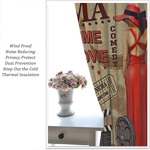 Miniatura 7 de Cortinas retro de cine de los años 80, póster, vestido rojo, película de cámara de cine de los años 90, tratamiento de ventana para cine en casa,