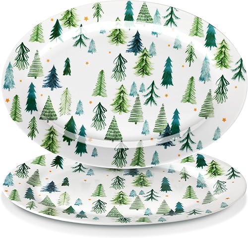 Miniatura 1 de Kigley Plato ovalado para árbol de Navidad, 2 unidades, platos decorativos de cerámica para árbol de Navidad, 14 x 9 pulgadas, bandeja ovalada para