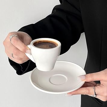 White Ceramic Espresso Cups with Saucers Italian-Style Small Coffee Mugs Set for Espresso Minimalist Porcelain Mini Cups,White