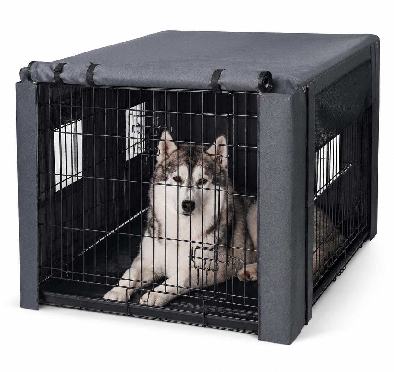 Dog Crate Cover Waterproof and Windproof Heavy Duty 600D Oxford Fabric 42 Inch Kennel Cover for Wire Dog Cages with Roll Up Doors and Ventilation Windows Fits Most 42" Crates 42 x 29 x 29 Inch Black