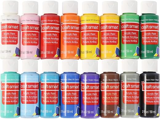 Craft Smart Acrylic Paint Set Value Pack, 16 Colors – All-Purpose Paint Kit for Beginners and Professionals