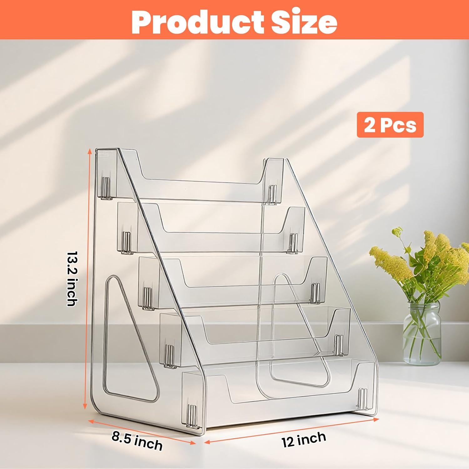 2 Pcs 5 Tier 12 x 8.5 x 13.2 Inches Acrylic Card Display Stand, Clear Vertical Versatile Display Holder for Graded, Sports, Baseball Cards & Postcards, Brochures, Stickers, Easy Snap-On Assembly