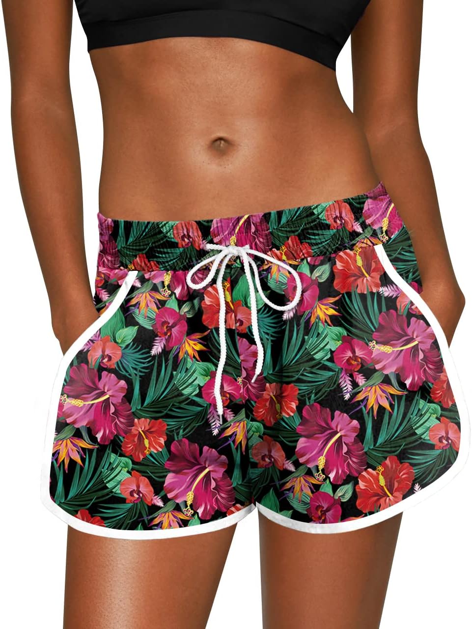 For G and PL Women Summer Floral Beach Boardshorts with Pockets Swim Trunks