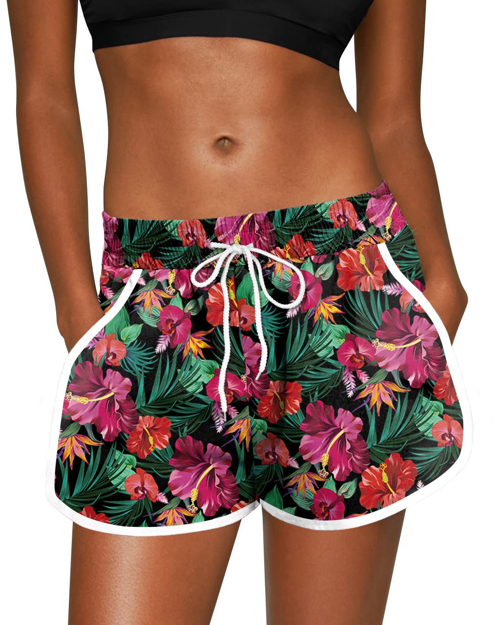 For G and PL Women Summer Floral Beach Boardshorts with Pockets Swim Trunks