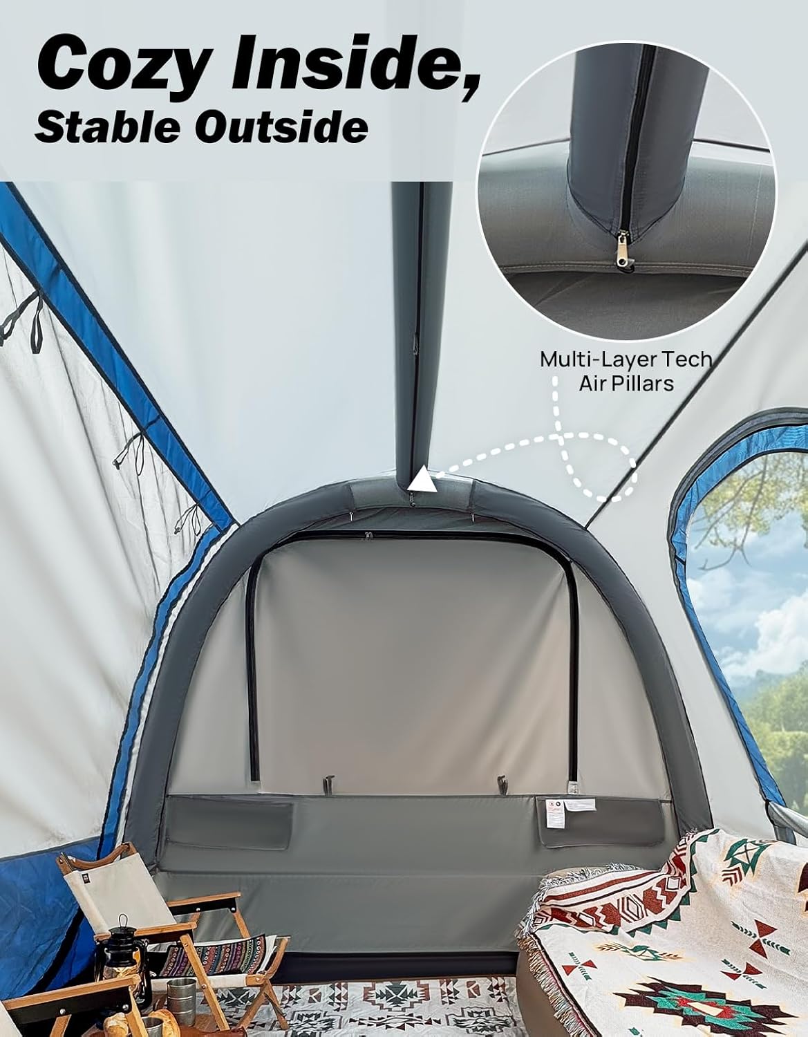 JOYTUTUS Inflatable SUV Tent with Pump 2.0, 30% More Space, Easy Set-up Car Tent for 6 Person Family Camping, Dual-Use for SUV or Ground Camping with 2 Awnings, Double Door, Fit for SUV Car Van