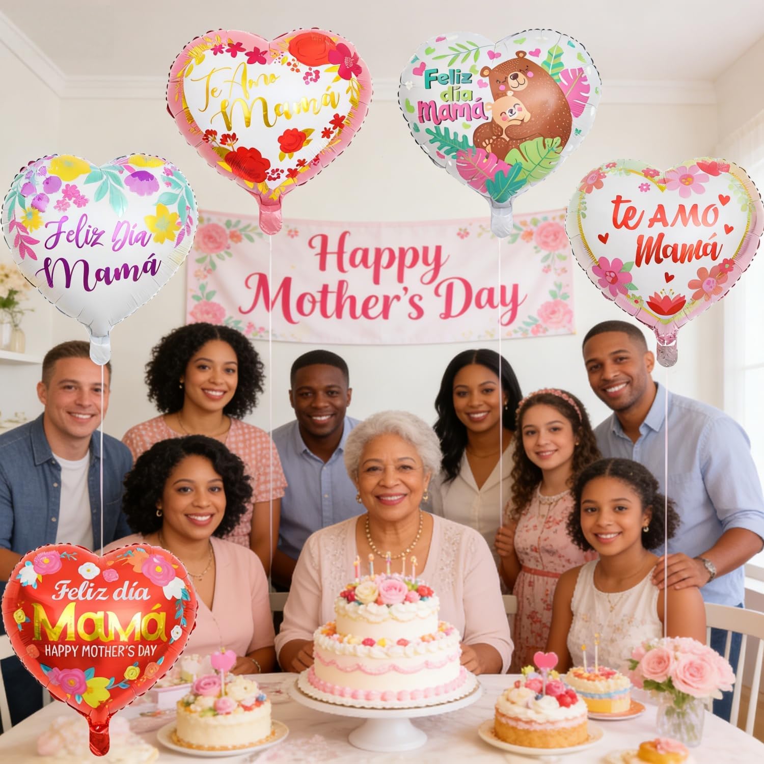 Happy Mother's Day Balloons 20Pcs 18inch Aluminum Foil Balloons Feliz Dia Mama Heart Balloons for Mother's Day Birthday Party Decorations