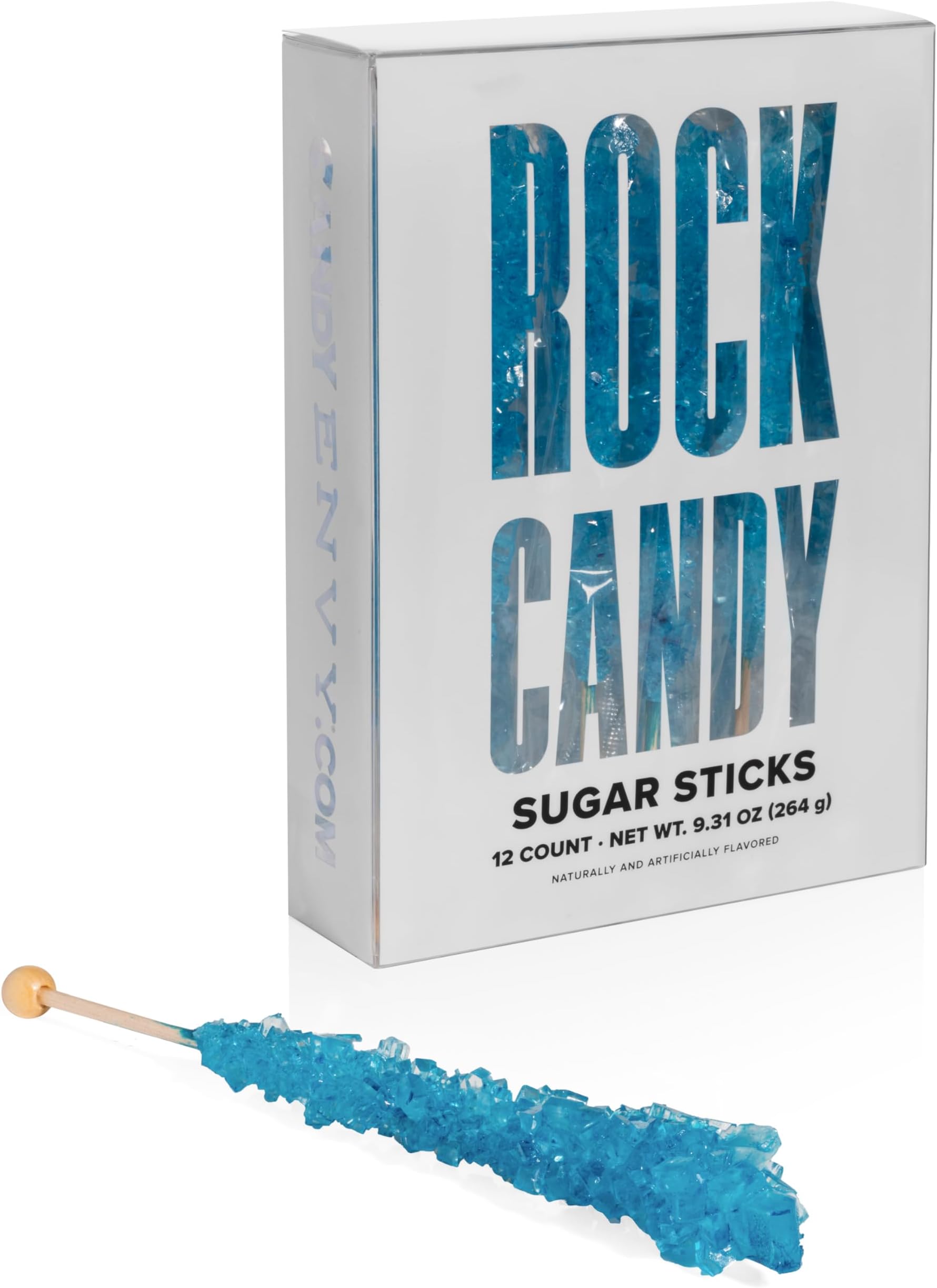 Blue Rock Candy Sugar Sticks - Blue Raspberry Flavored - 12 Individually Wrapped Party Favors