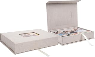 Linen Photo Keeper Box 5x7 in, Clear Window Beige