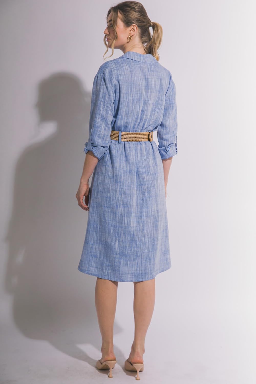 Love Tree Women's Button-Down Collared Midi Shirtdress