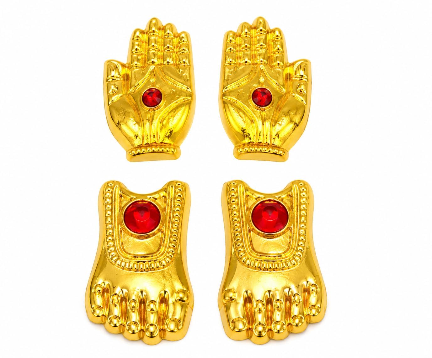 PE - Mini Gold Hands Legs Set with Red Stone for God & Goddess Idols | Decorative Pooja Ornament-picture-34