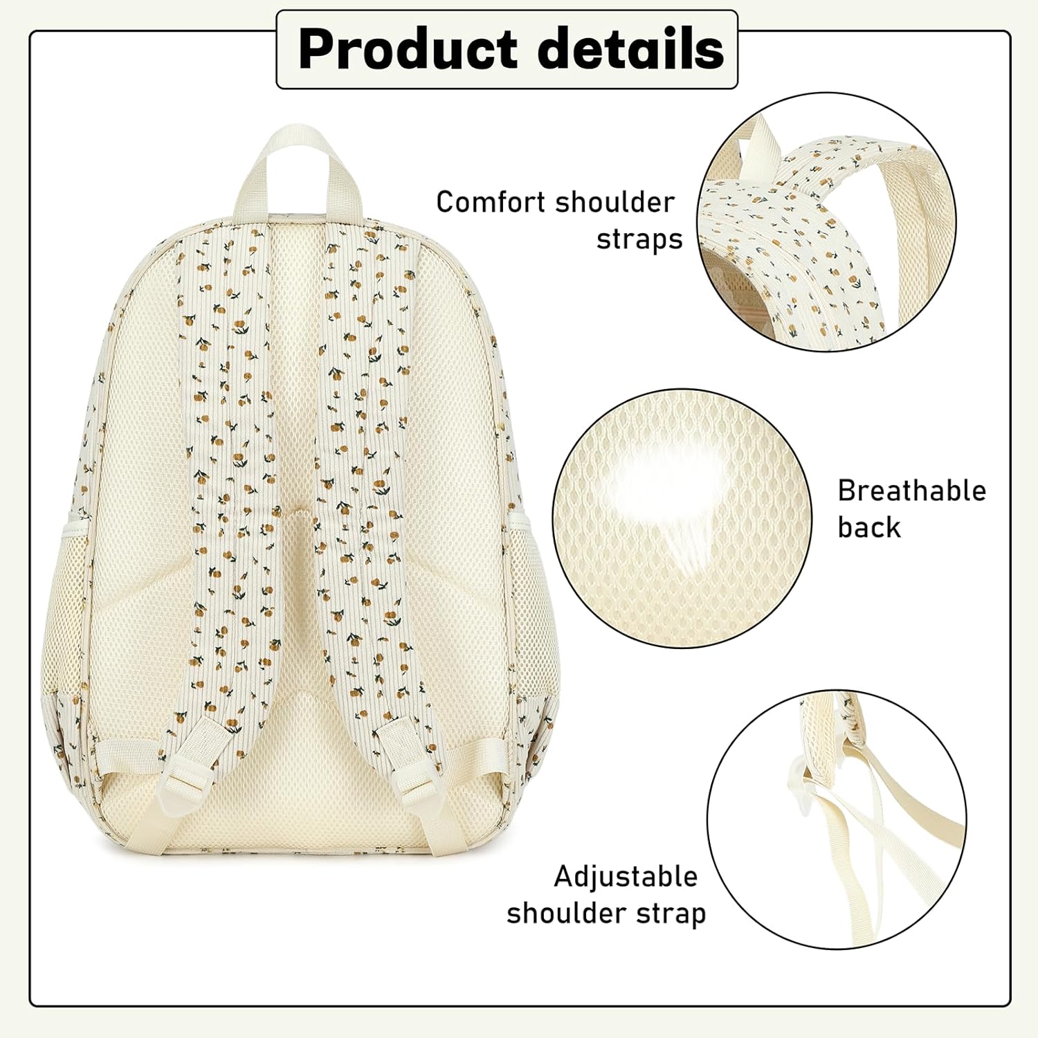 CAMTOP Clear Backpack Heavy Duty Transparent Bag See Through BookBag for Student School Work Festival Sport Travel (Beige Yellow Flowers)