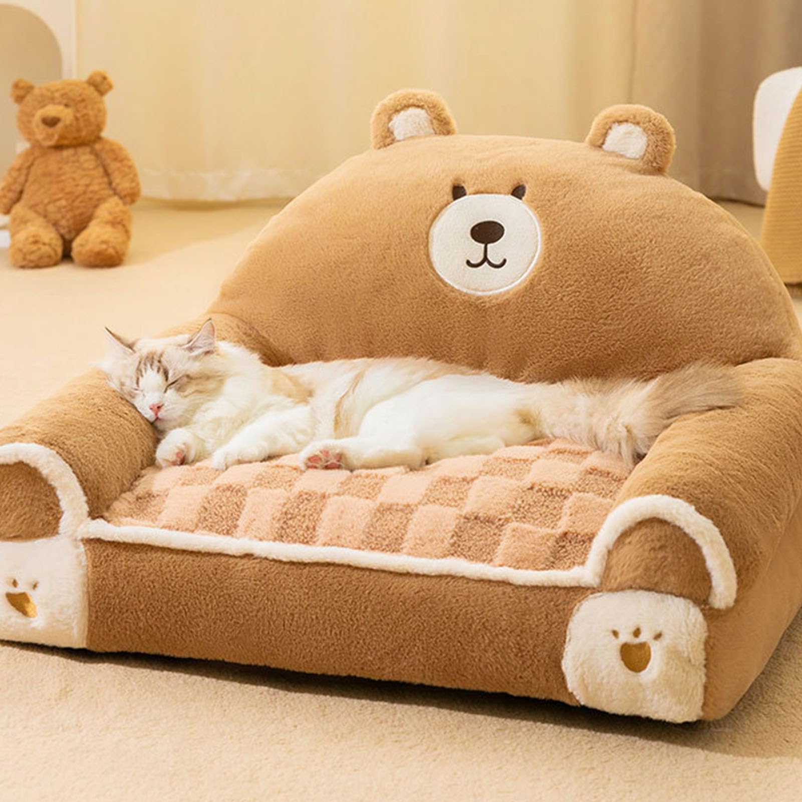 Hollypet Plüsch-Haustiersofa Für Katzen & Kleine Hunde – Dunkelbraun, Weich, Abnehmbarer Bezug, Bis 11,3 Kg