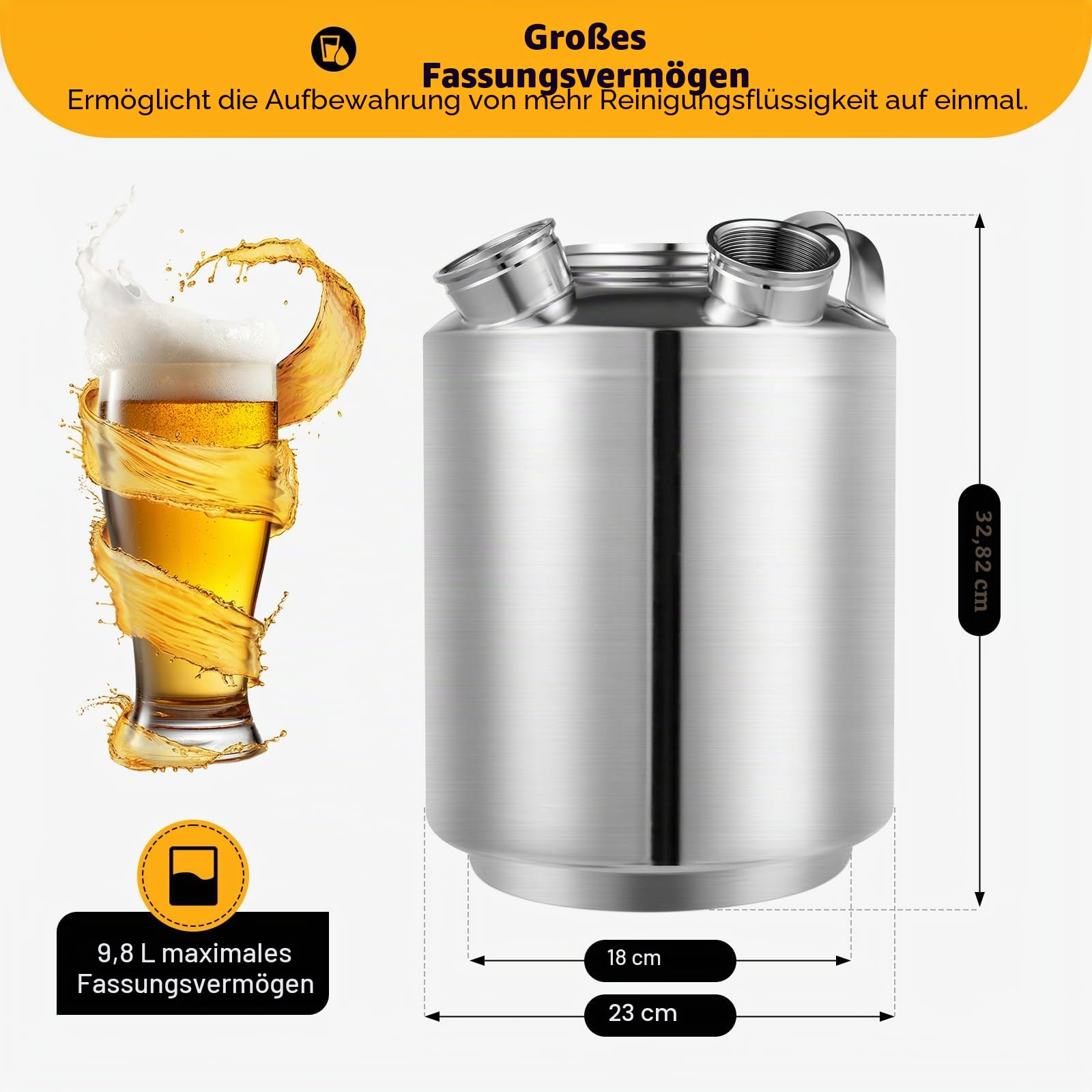 10-Liter-Keg-Reinigungsfass Edelstahl-Bierreinigungsbehälter 3 Kopfhähne Reinigungsfass für Keg-Zapfanlagen