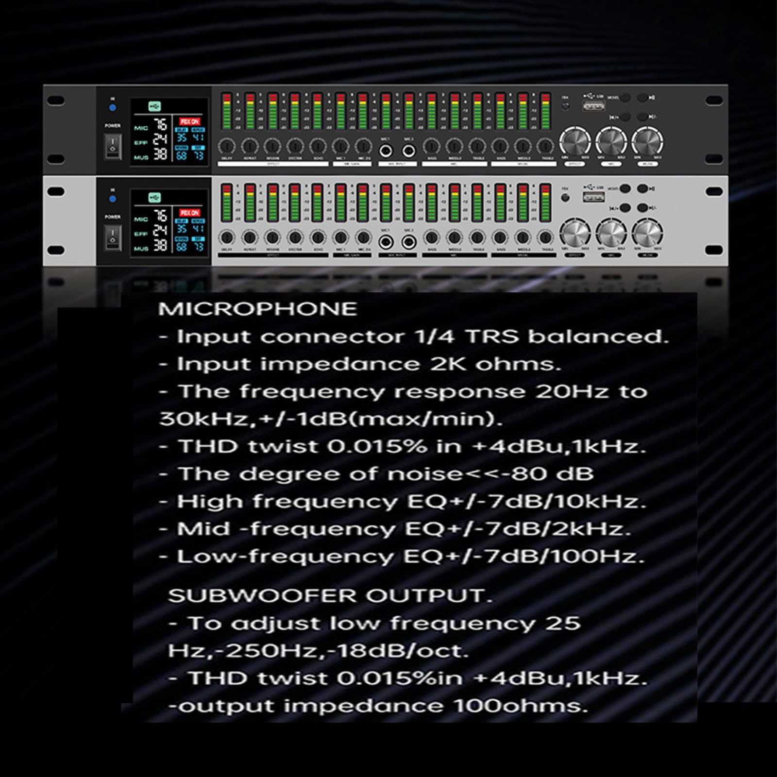 Efectos De Pre-Etapa Profesionales, Procesador De Audio Digital KTV Reverberation, Pantalla De Espectro, Interfaz De Micrófono, Control Independiente, Anti-aullidos, para Karaoke, Conciertos