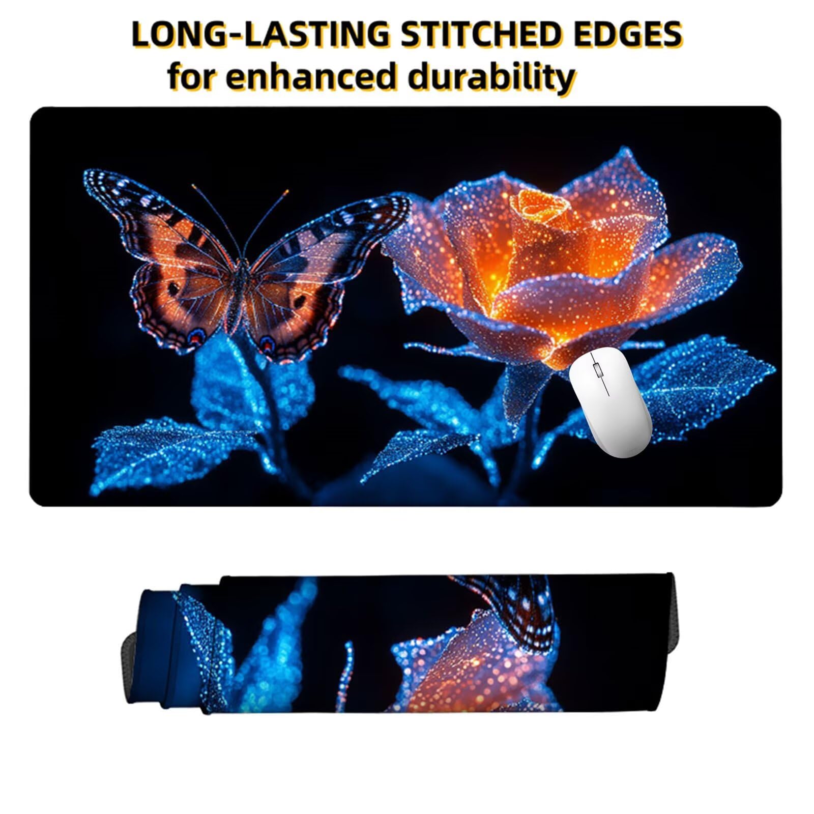 Niebieska podkładka pod mysz dla graczy XXL 1600 x 800 x 3 mm, pod ręką motyl biurko z antypoślizgową i wodoodporną gumową podkładką pod mysz, gładka powierzchnia poprawia dokładność i szybkość D1-647