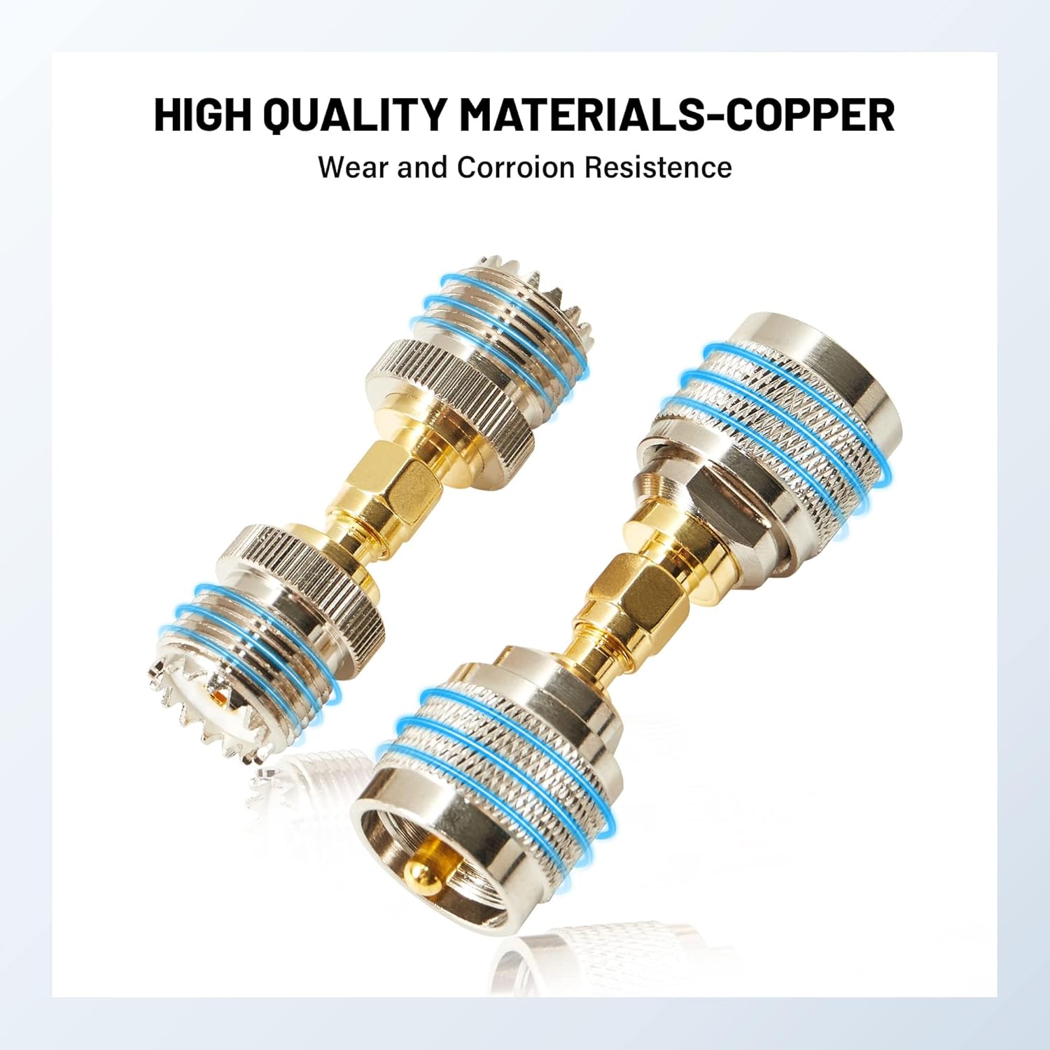 Anina SS-3H CB Antenna Spring 305311SS Stainless Steel Heavy Duty Radio Antenna Base Mount 4pc SMA - UHF FR Coaxial Connector Kit SMA to PL259 SO239 UHF VHF Crimp Coax Adapter for CB Radio