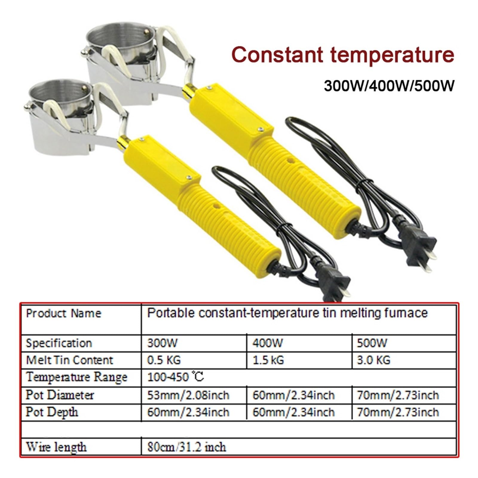 Crisol de soldadura, Crisol portátil de 300W/400W/500W, horno de fusión de estaño, herramienta de baño for desoldar con Control de temperatura ajustable de mano(300W Constant)