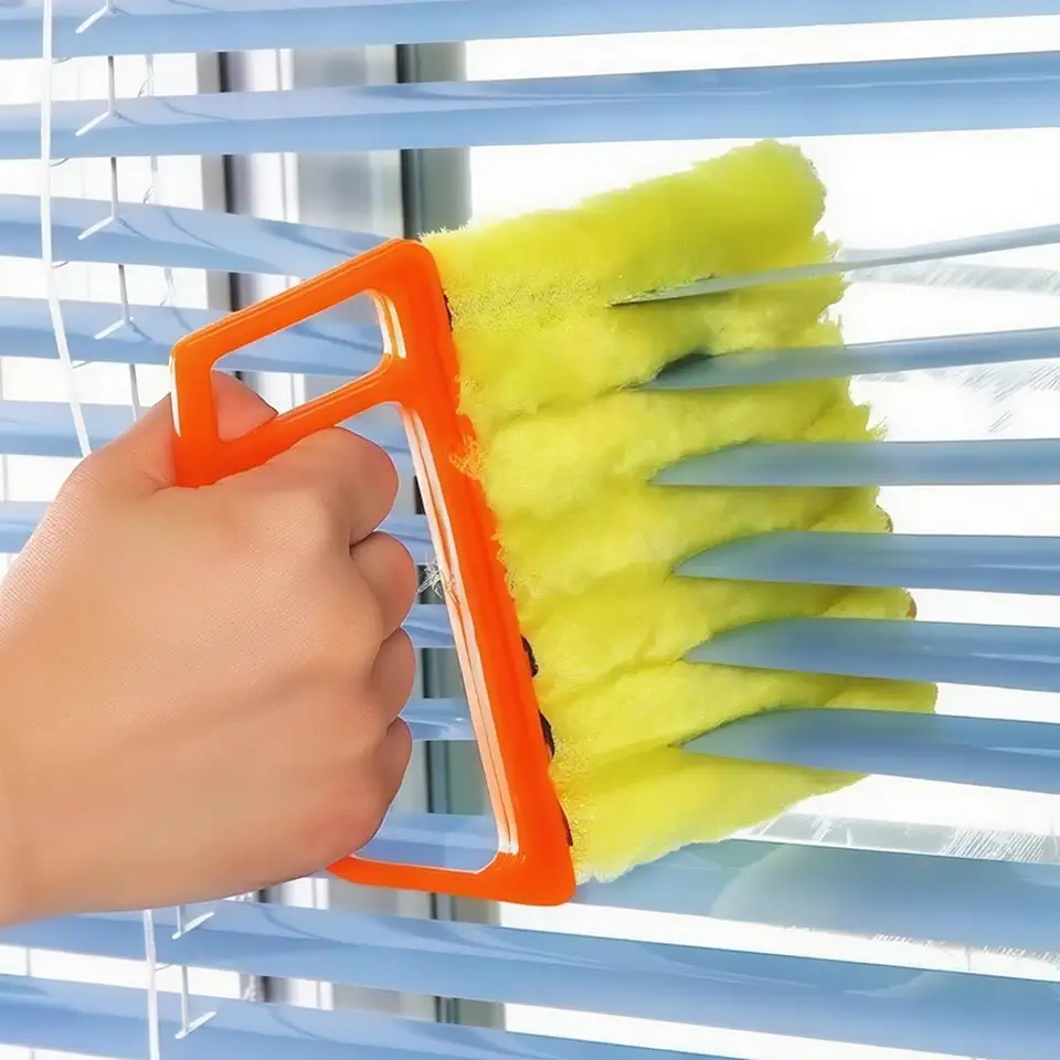 Ferramenta de limpeza para persianas de janela, mini espanador portátil para persianas de vinil e madeira, escova de limpeza fácil para casa, escritório, carro - laranja
