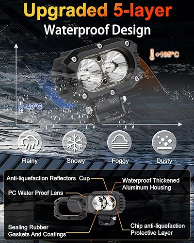 Miniatura 5 de NAVOROGE Luz LED para camiones, 2 unidades de 4 pulgadas, luz LED todoterreno de haz de inundación, luz antiniebla de 80 W, 12,000 lúmenes, para