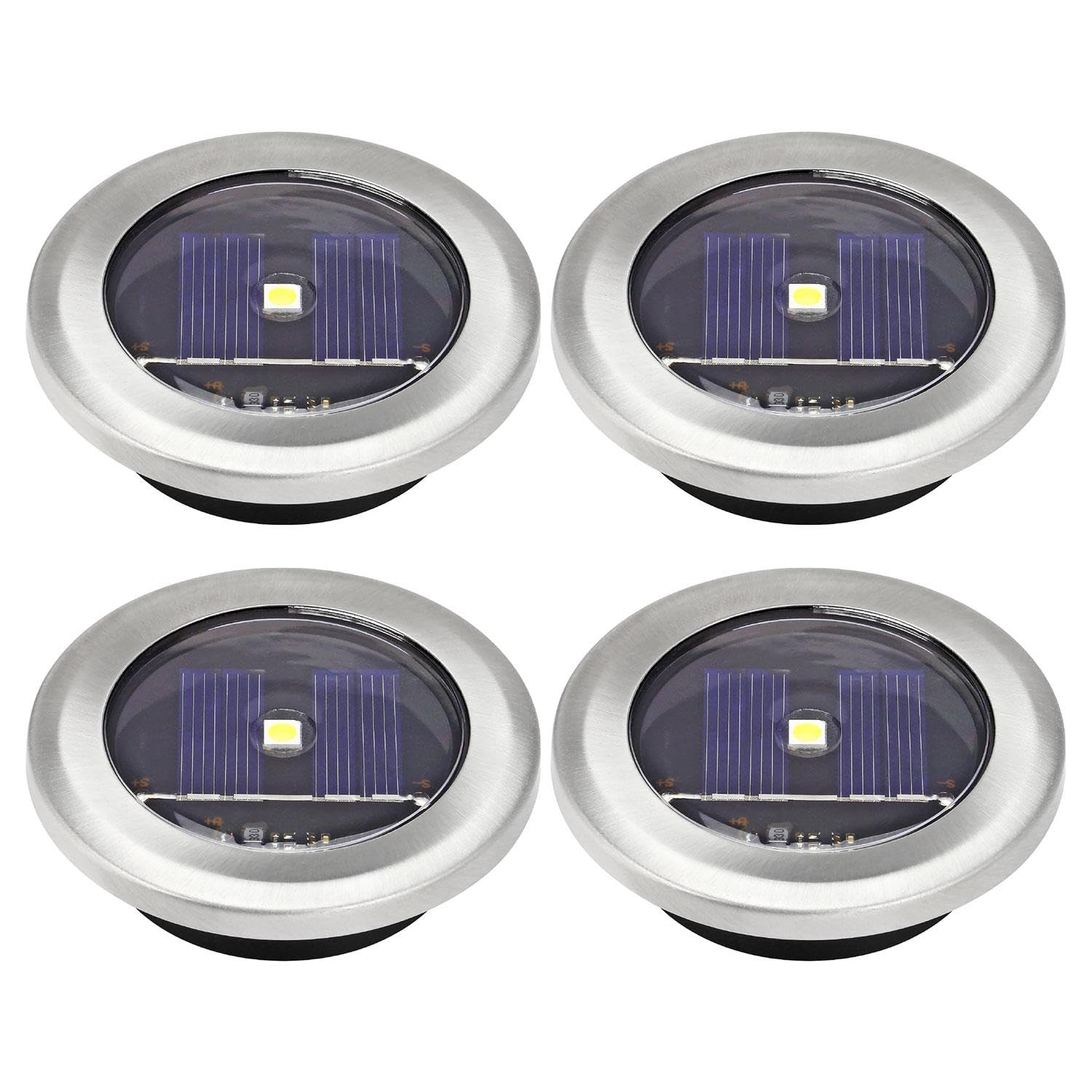 Greenfields White Or Colour Changing Stainless Steel Solar Powered Outdoor Led Deck Decking Lights Waterproof Weather Resistant - Pathway Garden Deck Lawn Patio Or Driveway Lights (, X 4)