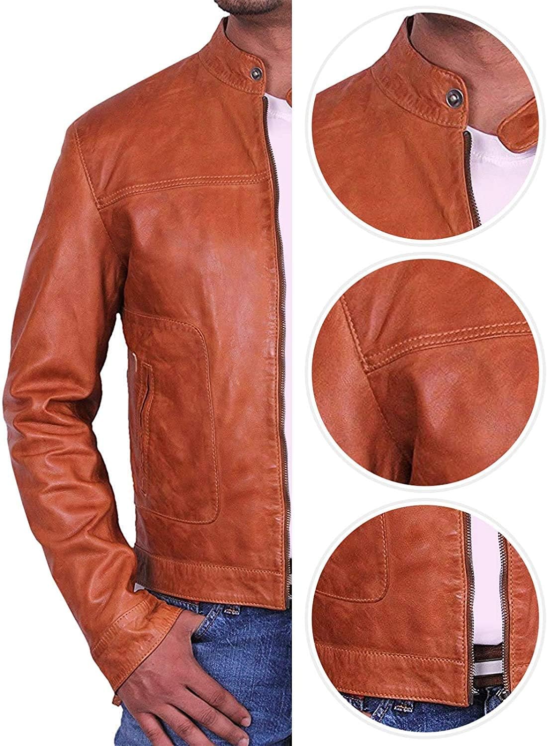 BRANDSLOCK Mens Genuine Biker Leather Jacket Bomber Coat Designer