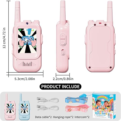 Miniatura 8 de Walkie Talkie para niños con video paquete de 2 juguetes de radio recargables para niños con cámara HD y cambiador de voz, juguetes de regalo de