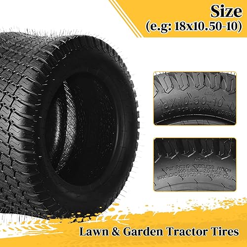 Miniatura 201 de AutoForever Juego de 2 neumáticos para tractor de jardín de 23 x 10.5-12 pulgadas, 4 capas, 23 x 10.50 x 12 pulgadas, sin cámara, para carrito