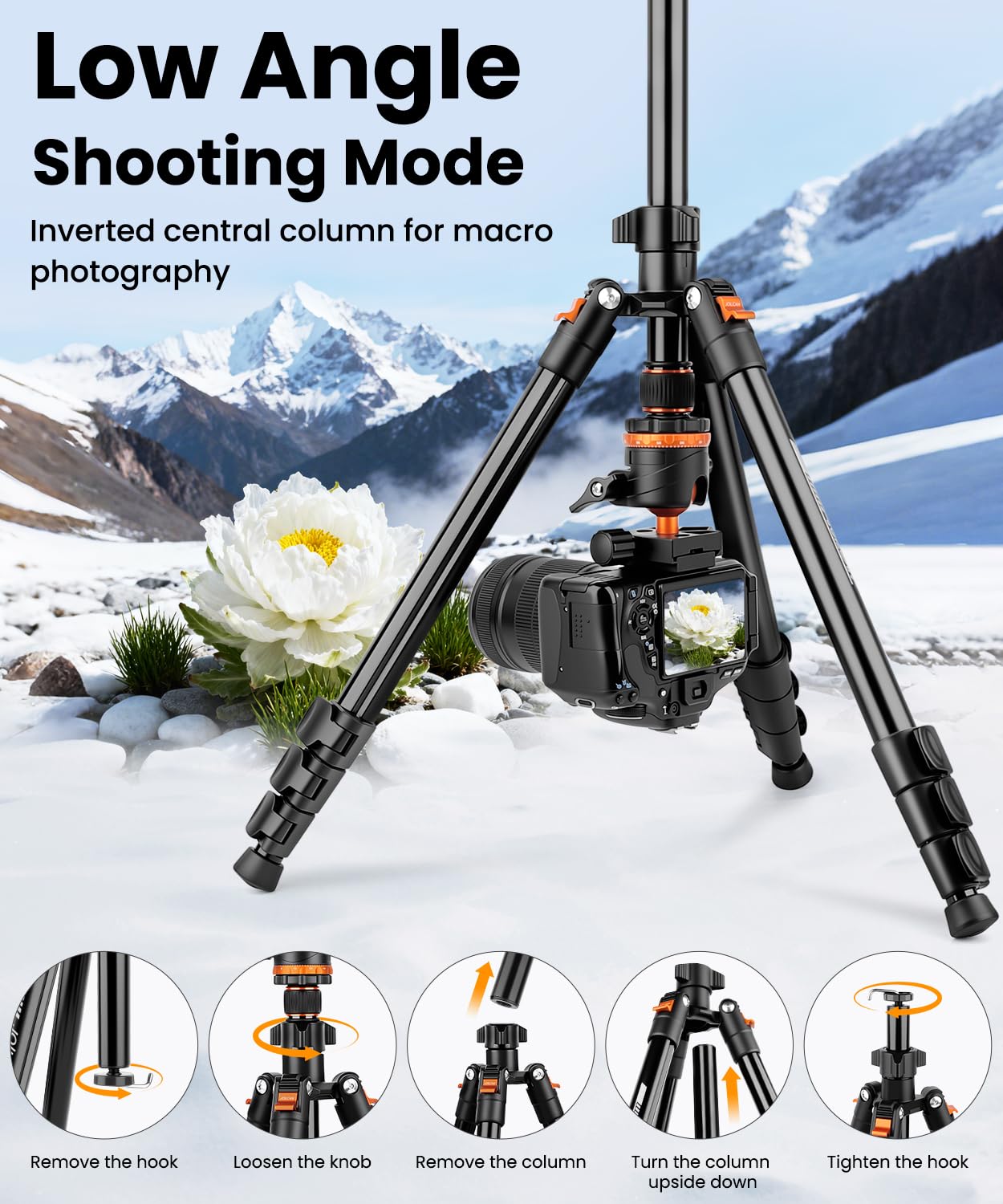 JOILCAN Treppiede Fotocamera di Alluminio, Treppiede da Viaggio Compatto 168cm per Canon Nikon Sony Videocamera DSLR, Treppiedi Smartphone per iPhone, Testa Sferica 360°, Carico Max 8KG