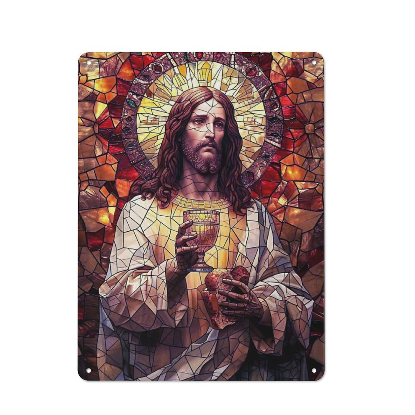 Junmoney Mosaic Jesus Tin Wall Plaque 40X30cm With For Garage Wall, With Clear Vintage Wall Decor Character