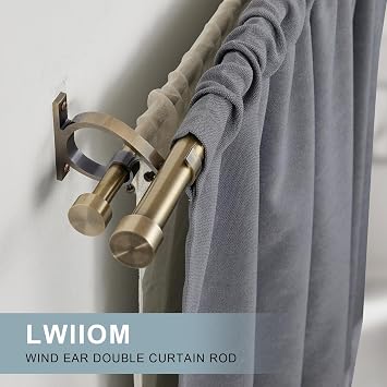 Double Blackout Curtain Rods 36 to 72 Inches (3-6 Feet),1-Inches Front and 5/8 Inches Back Adjustable End Cap Double Window Drapery Rod for Drapes and Curtains,Antique Bronze