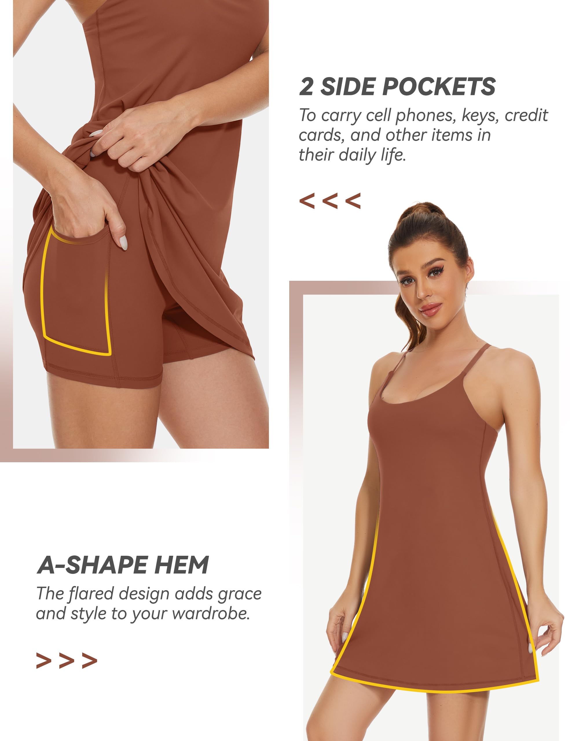 Desol Vestido de tenis para mujer, vestido de entrenamiento de golf con sujetador integrado y bolsillos cortos, vestido deportivo con bolsillos ajustables