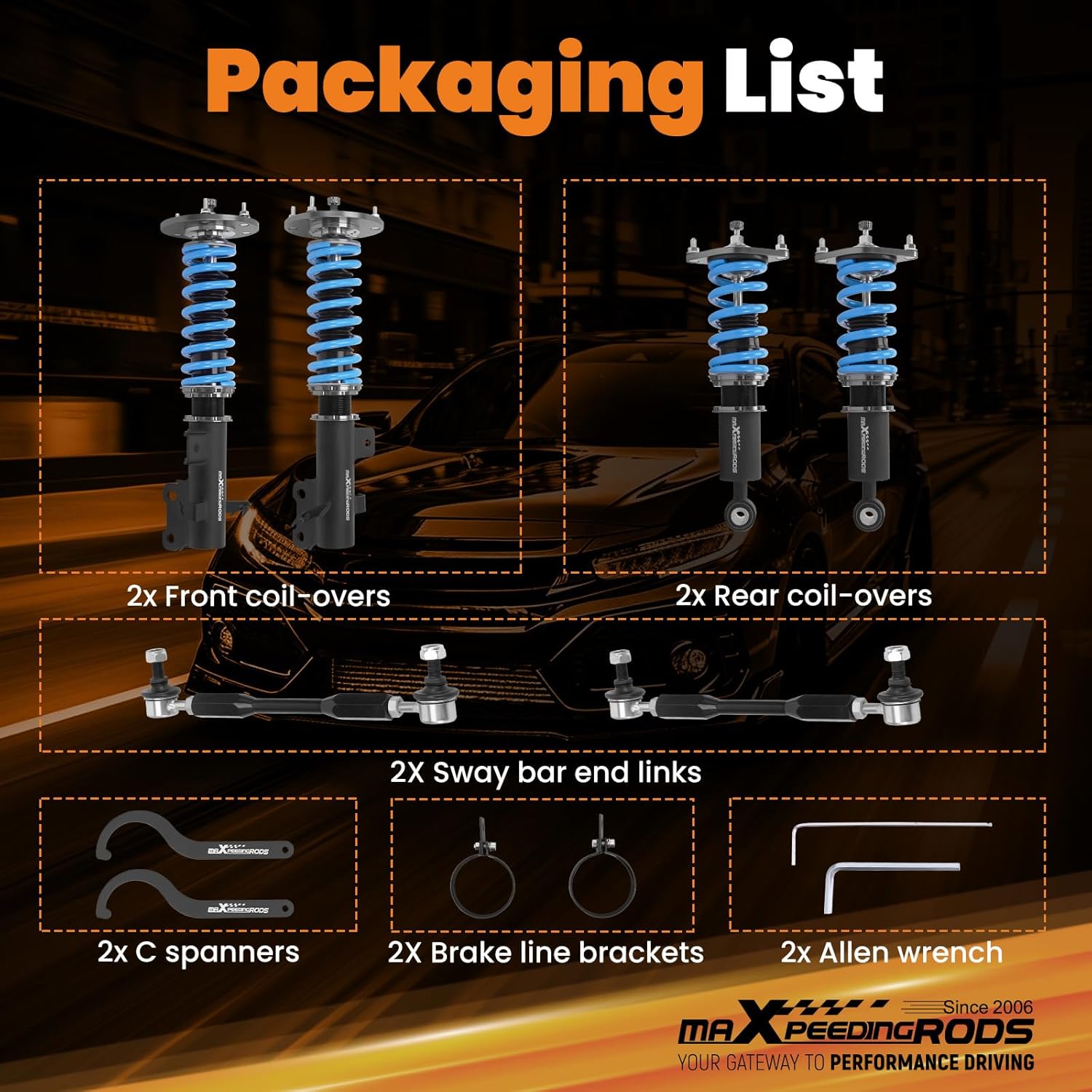 maXpeedingrods Coilovers for Honda CR-V FWD 2012-2016, 24 Levels Damper Adjustable Coilovers Suspension Kit Strut, Height Adjustable Shock Absorber Struts, T6 Upgraded Lowering Kits Blue