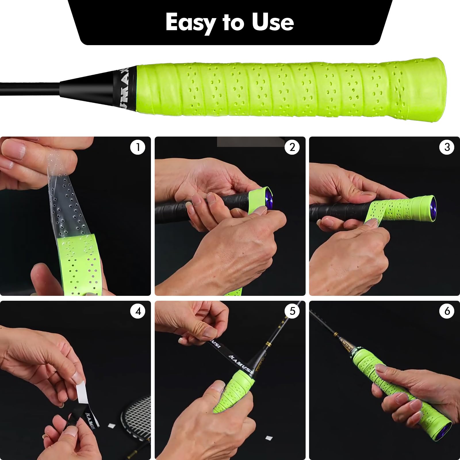 poeland Paquete de 4 cintas de agarre antideslizantes para raquetas, antideslizantes, absorbentes para tenis, bádminton, pickball