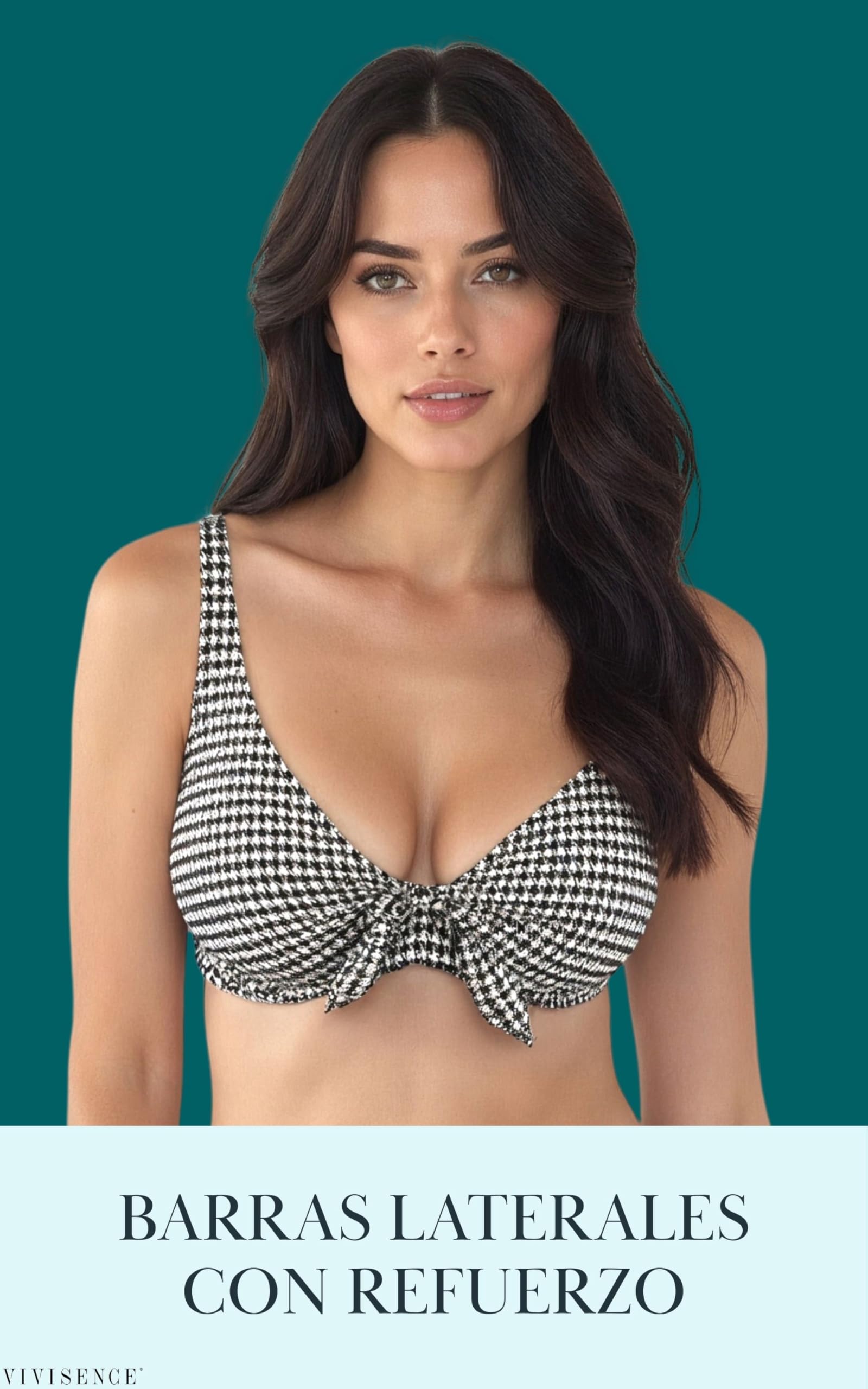 Vivisence Top De Bikini Blando De Rayas para Mujeres 3203