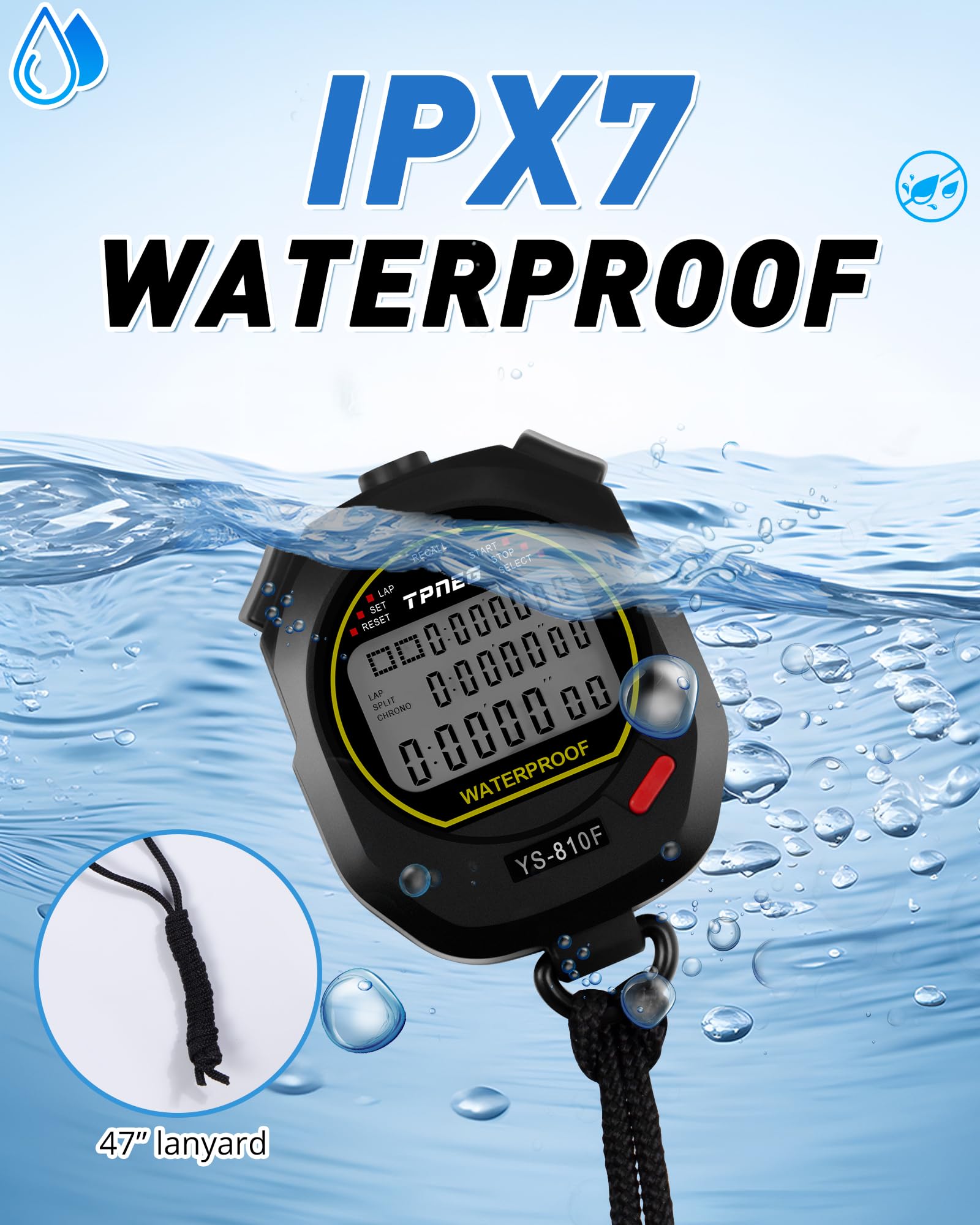 TPNEG Cronometro professionale impermeabile per allenatori: schermo grande a 3 file, memoria a 10 gruppi, modalità ritmo, orologio, sveglia, calendario, perfetto per sport, nuoto, calcio, fitness e