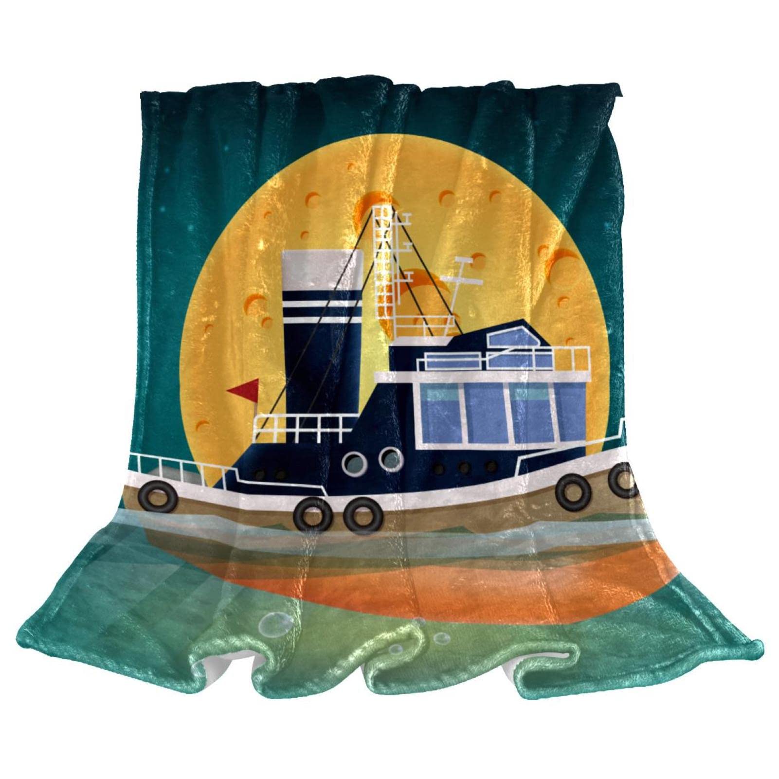 Couverture polaire légère pour canapé et soirées cocooning motif bateau