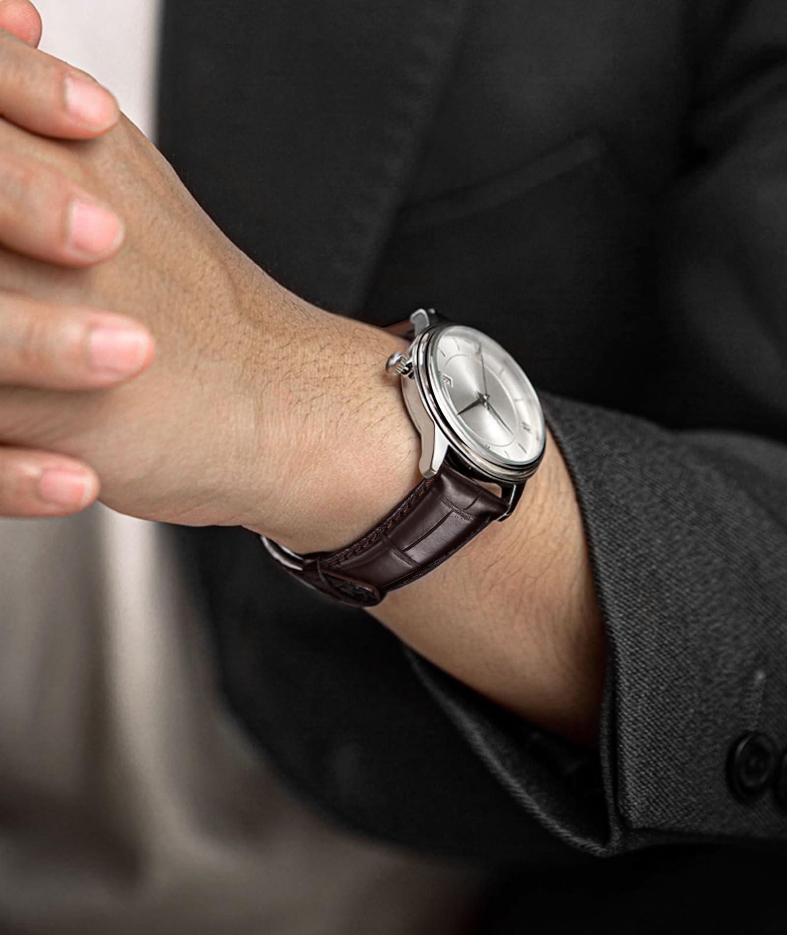 BINLUN Bracelet en Cuir Gaufrage Crocodile Véritable Bracelet Montre de Motif Alligator pour Homme Femme Classic Chic Boucle Deployante à Libération Rapide