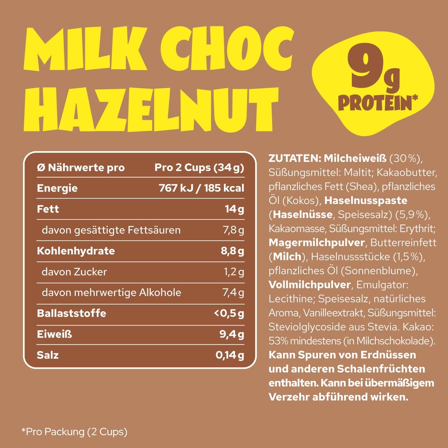 ahead High Protein Hazelnut Butter Cups | 9,4g Protein pro Pack | Milchschokolade & Haselnuss | 12 x 34g | Ohne Zuckerzusatz | Ohne Palmöl | Glutenfrei