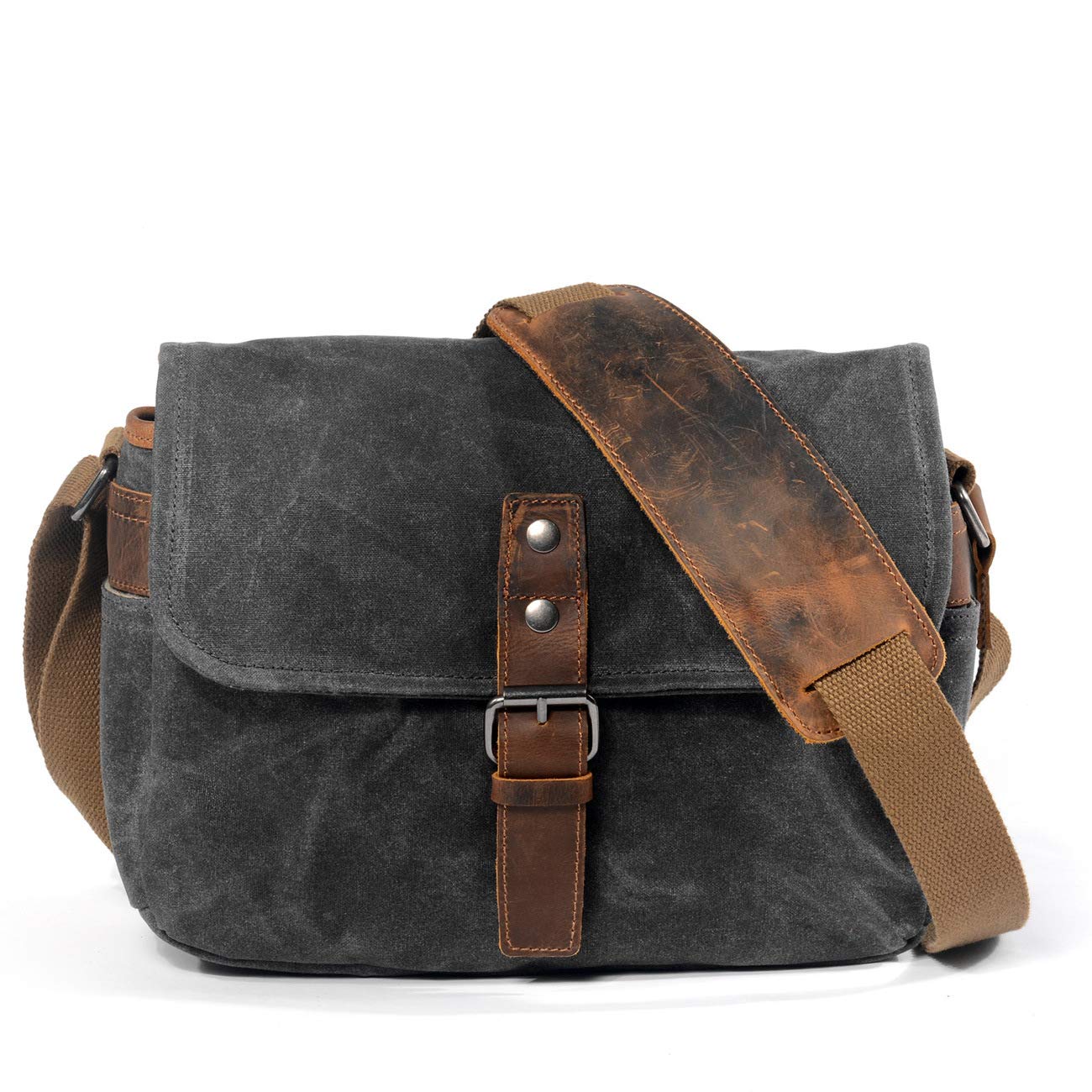 Borsa per fotocamera in tela cerata per donne e uomini, con design impermeabile, custodia a tracolla compatta per fotocamere DSLR/SLR/Mirrorless (grigio)