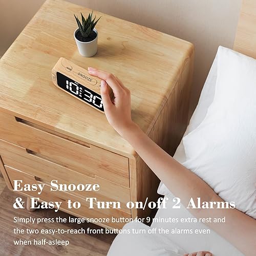 Miniatura 6 de Reloj despertador digital dual para dormitorio, 0-100% atenuador, modo día de semanafin de semana, fácil de configurar, cargador USB, volumen de