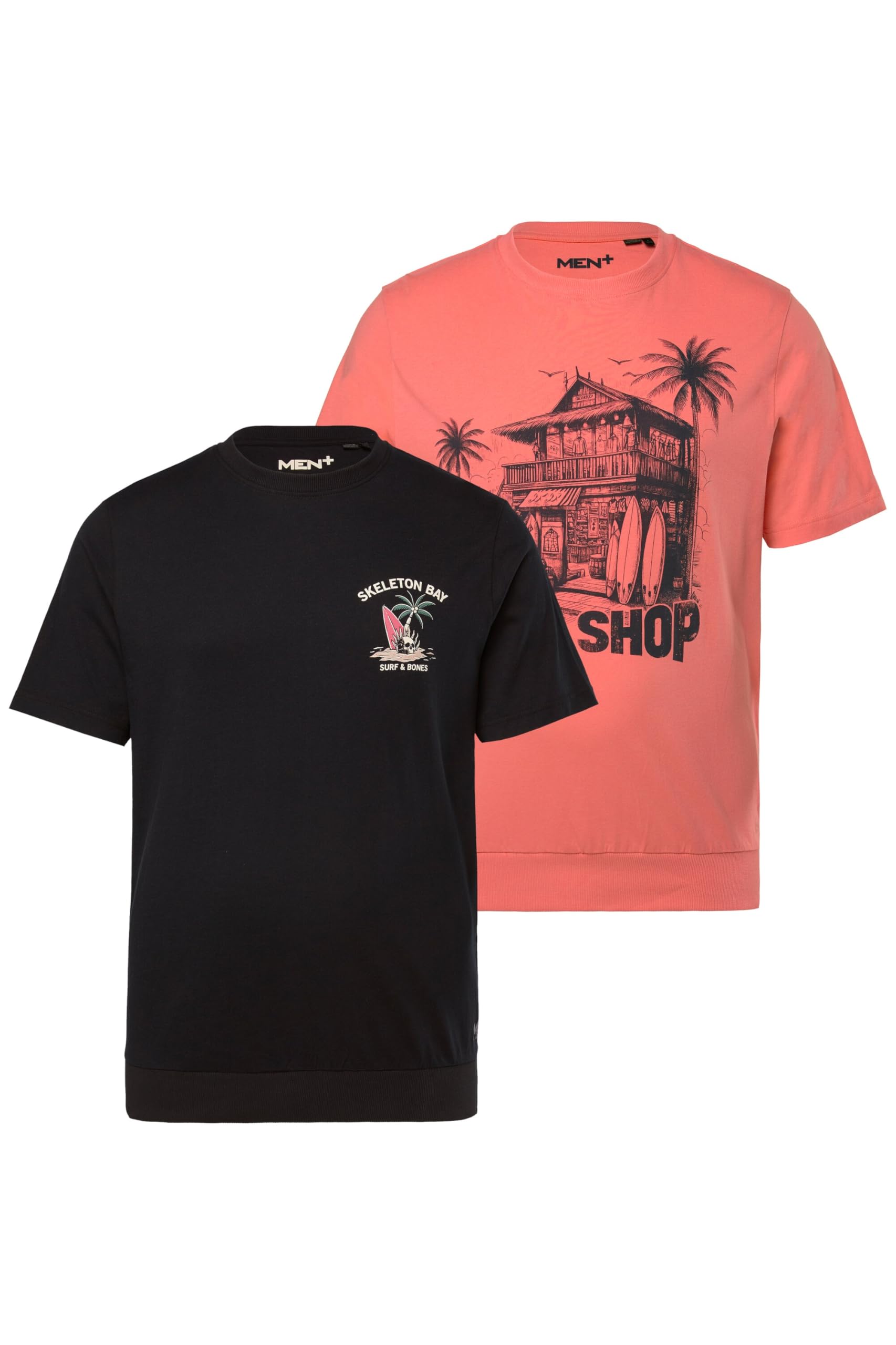 Men Plus Herren große Größen Übergrößen Menswear L-8XL T-Shirts im 2er-Pack, Bauchfit, Halbarm, Print 839912