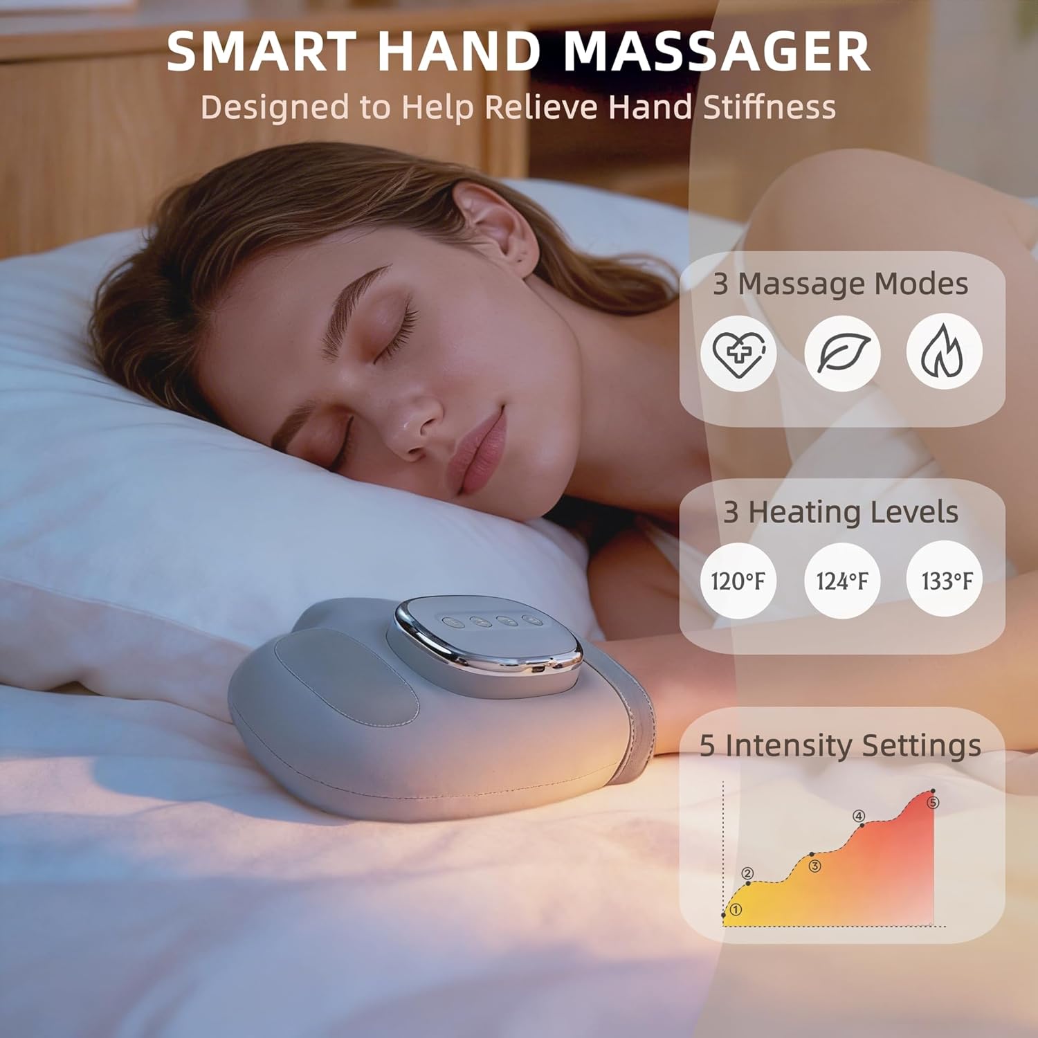 Cordless Hand Massager with Heat and Compression for Arthritis Carpal Tunnel, 3 Massage Modes 3 Heating Levels 5 Intensities Hand Massage Helps Soothe Hand Fatigue, Gift for Women Men