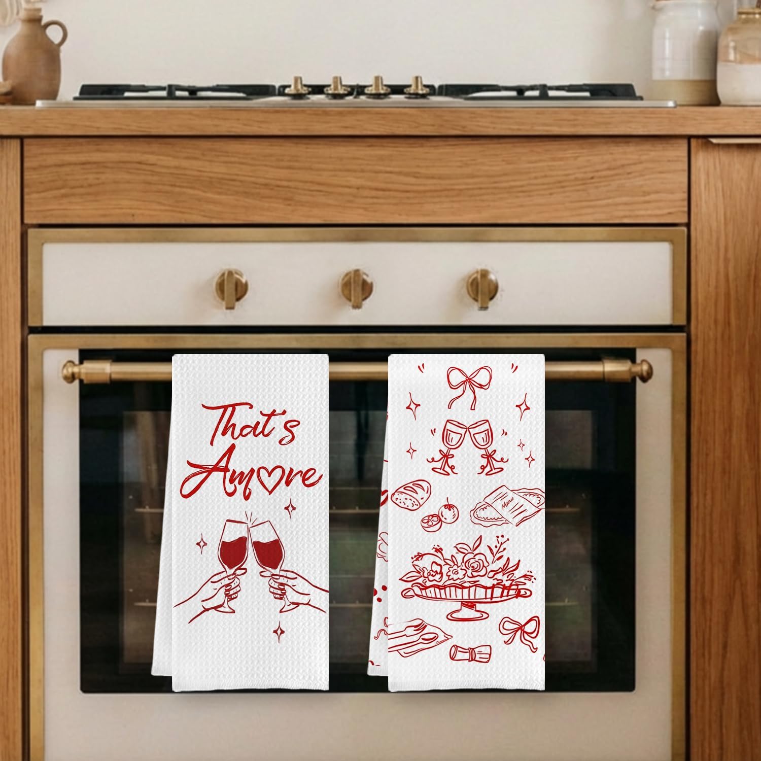 Red Italian Wedding Kitchen Dish Towels, Newlywed Engagement Gifts for Couple, Italian Gifts for Women Bridal Decorative Hand Towels for Kitchen Party Bar, 16x24 Inch Set of 2