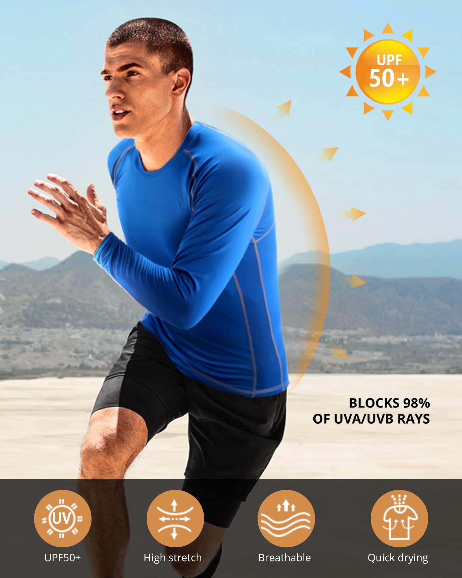 Runhit Camiseta de compresión de manga larga para hombre, camiseta de compresión atlética, capa base, camiseta de entrenamiento fresca y seca