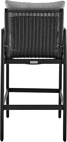 Miniatura 7 de Armen Living Grand Modern - Taburete de mimbre y metal para interiores y exteriores, con cojines grises, altura del asiento de 26 pulgadas
