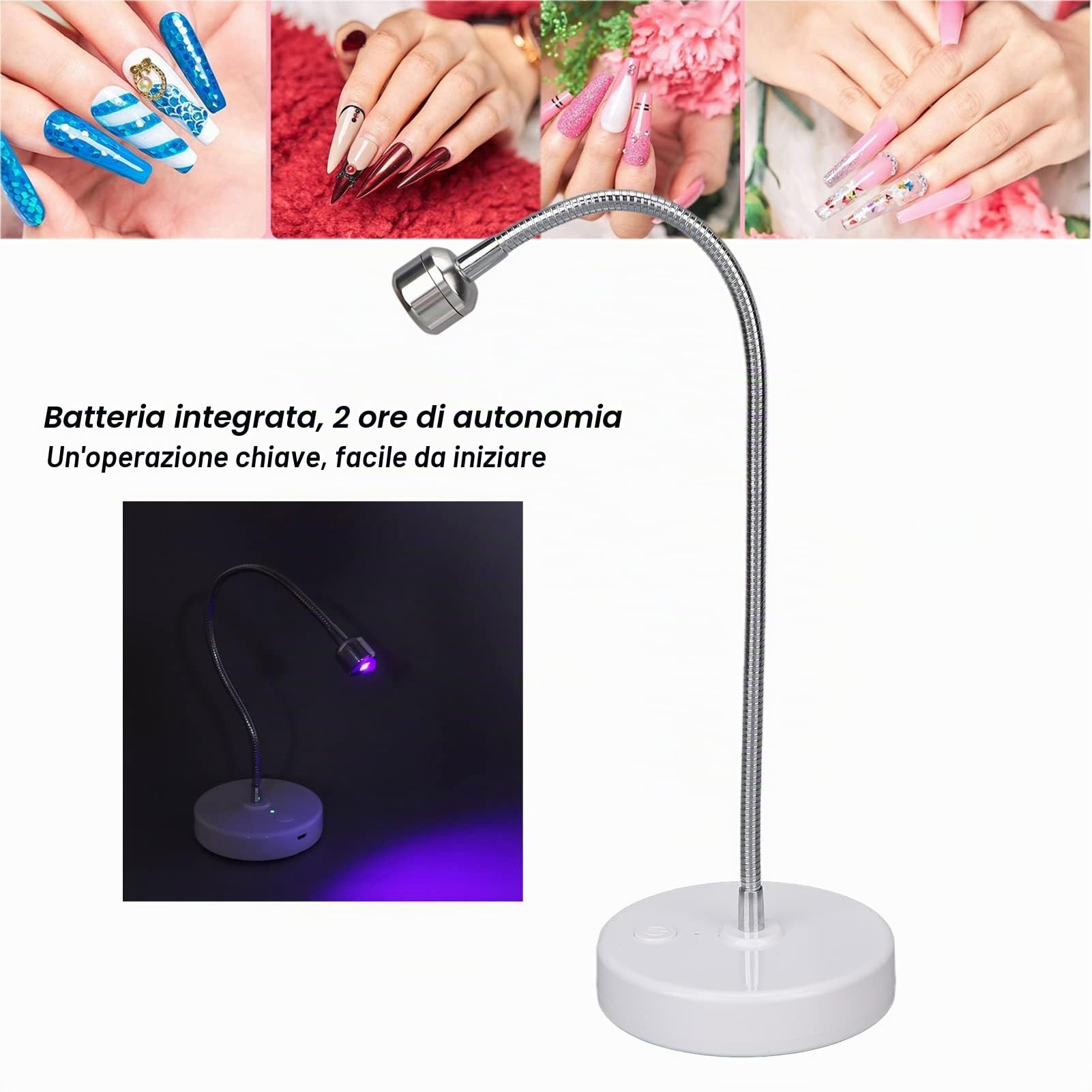 Mini Lampada per Unghie Lampada per Unghie a LED, Lampada per Unghie UV Lampada per Unghie USB Portatile Asciugatrice per Unghie Testa Girevole Smalto per Unghie Asciugatrice per Colla con Timer 60s