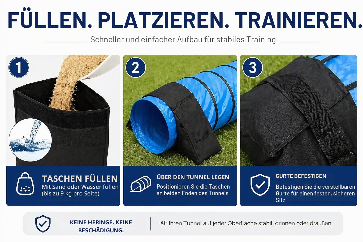 IRSTBL - Hunde Agility Tunnel Satteltaschen & Sandsäcke (2er Set) - Schwerlast wasserdichte Gewichte für 45-61cm Tunnel - 9kg je Seite - Inklusive Trainingspfeife