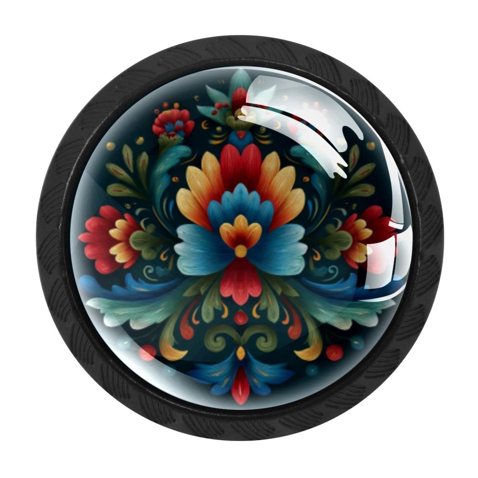 Chenzzzz Multicolored 08 4 Pcs Norwegian Rosemaling Folk Style Flower (43) Cabinet Knobs Crystal Drawer Pulls For Kitchen, Bathroom Cabinet, Dresser And Cupboard