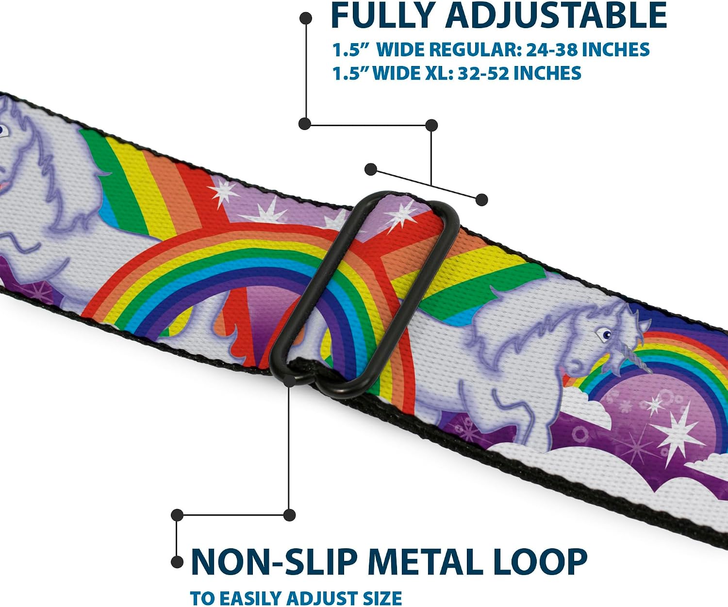 Buckle-Down Seatbelt Belt - Unicorns in Rainbows w/Sparkles/Purple - 1.0" Wide - 20-36 Inches in Length