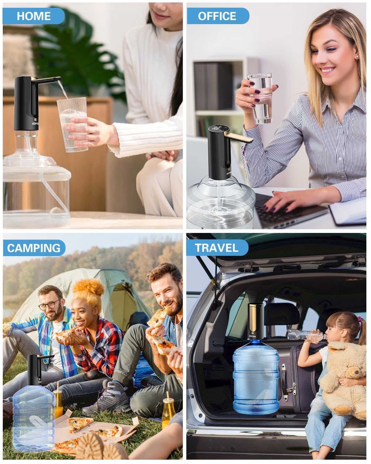 Eopora Automatic Water Dispenser Pump for 20 Litre Bottle, 1200Mah Battery USB Rechargeable Electric Foldable Water Can Dispenser for Home Office, Black 2